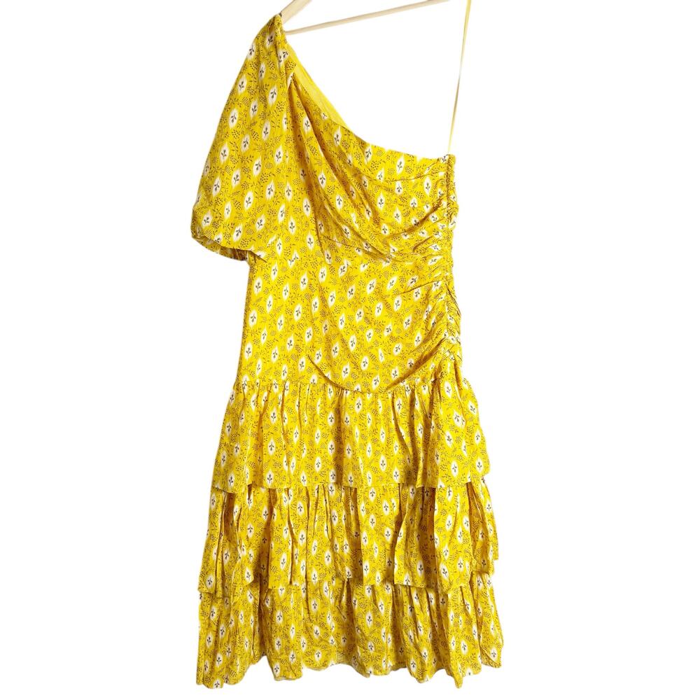 Veronica Beard Virginia Sun Yellow One Shoulder Floral Tiered Maxi Dress Size 16 - Picture 5 of 16